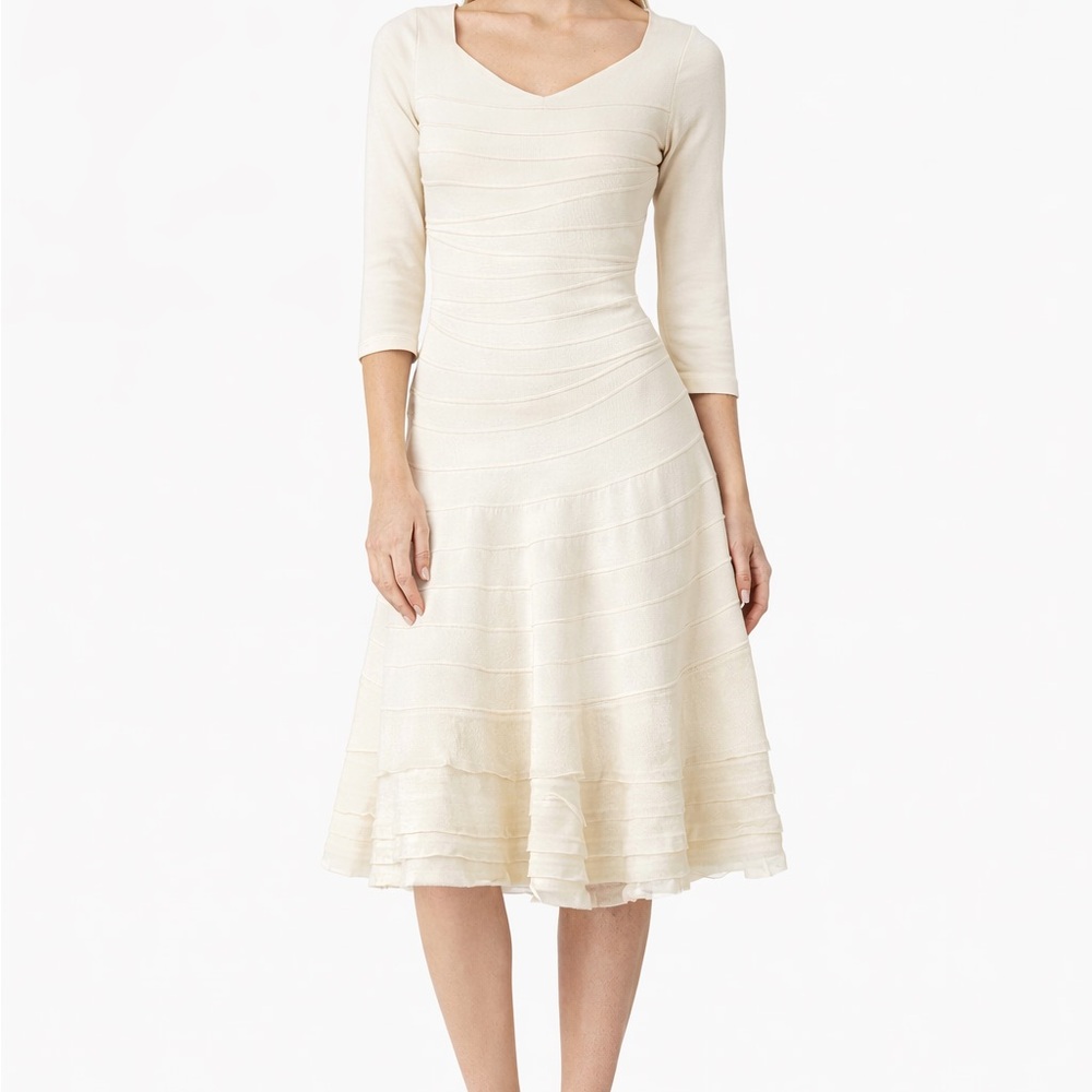 D. Exterior Made in Italy Silk Blend Ruched Tiered Mini Dress Medium Cream White